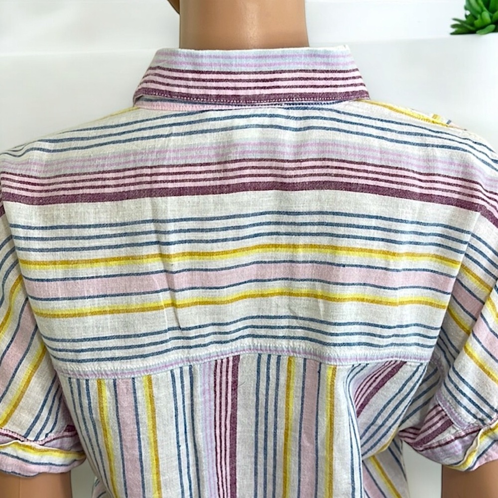 Beach Lunch Lounge Linen Rainbow Brooklyn Womens Stripe Tie-Front Button-DownTop - Picture 13 of 16